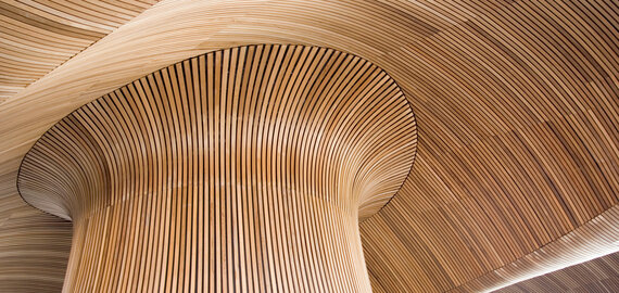 wood interior rounded ceiling