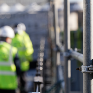 Construction workers steel foreground