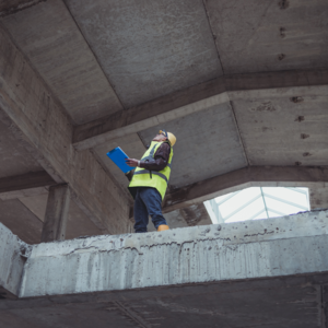 Man on concrete construction site